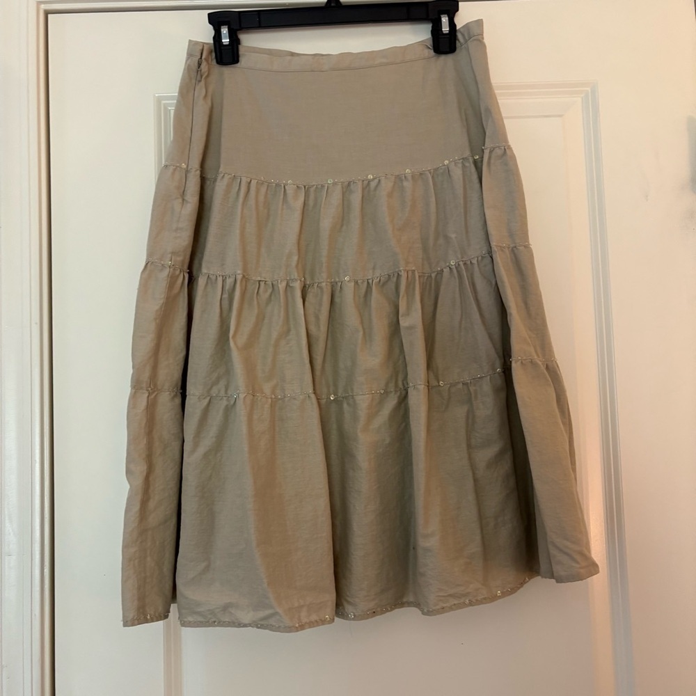 Talbots Women’s Light Brown Cotton Tiered A-Line Midi Skirt - Picture 2 of 9